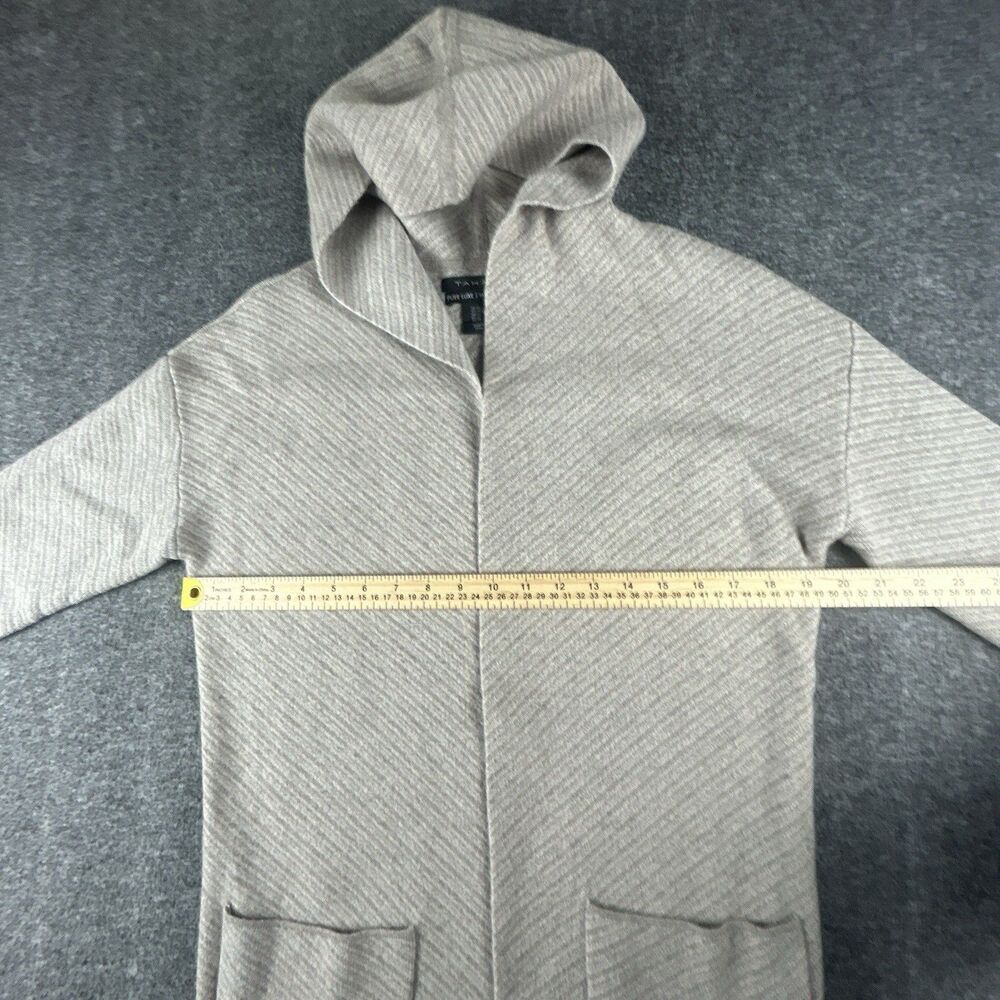 Tahari 100% Cashmere Open Front Long Cardigan Womens Sz XS Beige Hooded 36” Long - Picture 6 of 8